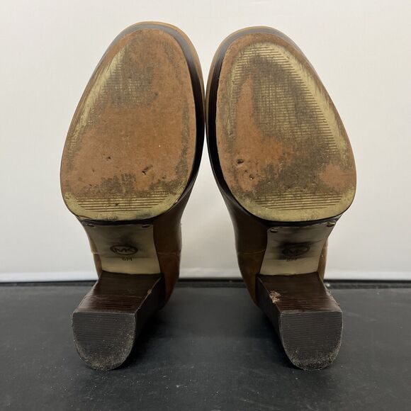 Michael Kors Ankle Boots Booties Tan Brown Leather Platform Heels 8M FS Charity - Picture 9 of 12
